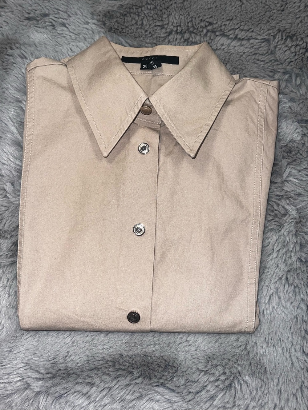 GUCCI Beige Button-Up Shirt - Classic Collared Made in ITALY 38 EU size 2 4 XS - Picture 13 of 13